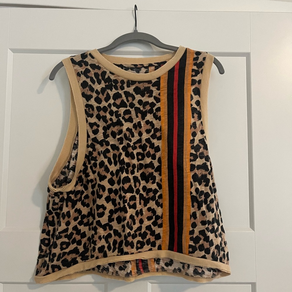 Free People Leopard Print Tank Top with Stripes